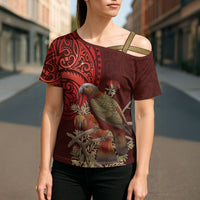 New Zealand Kaka Bird Personalised Cross Shoulder Shirt Pohutukawa Matariki Maori Pattern