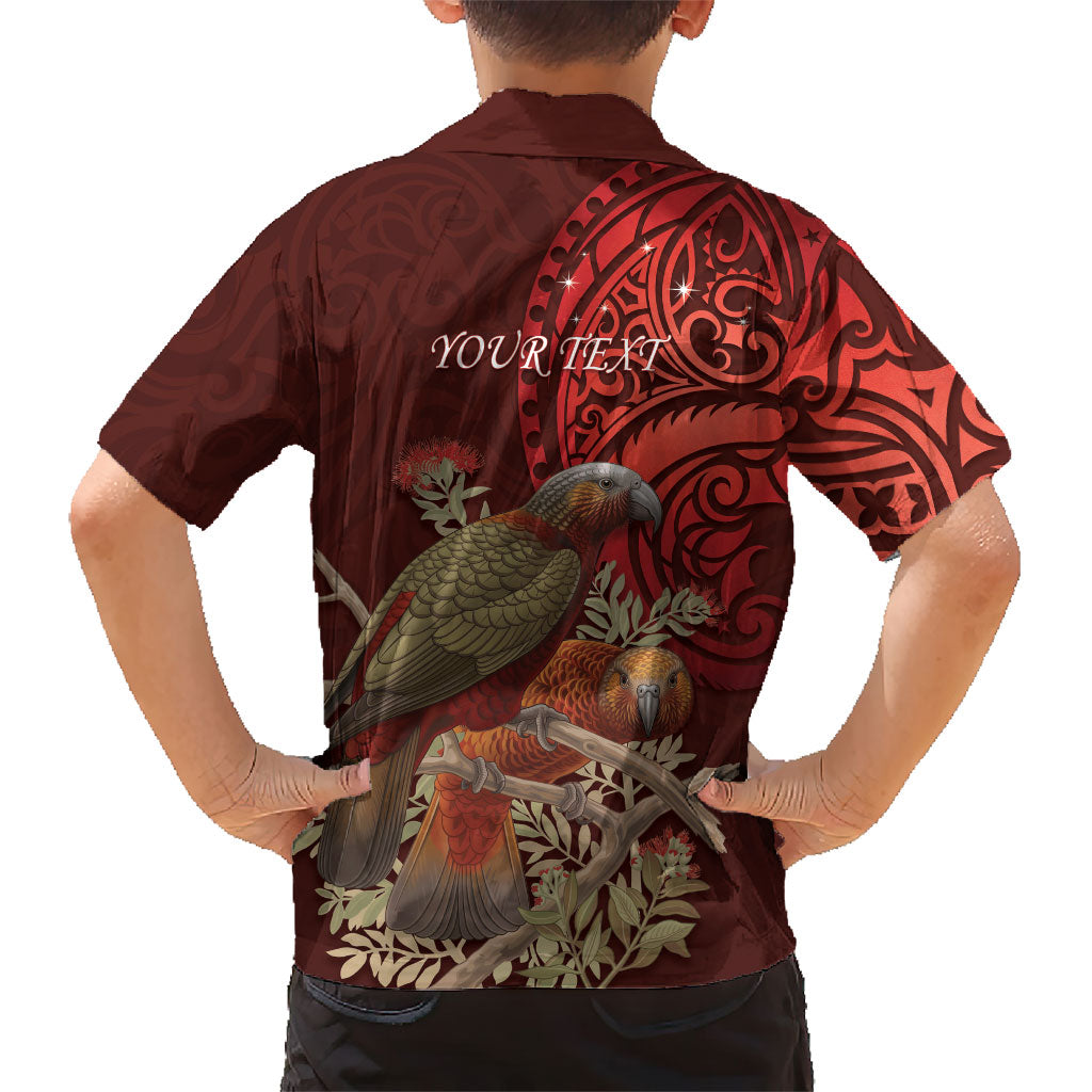 New Zealand Kaka Bird Personalised Family Matching Off The Shoulder Long Sleeve Dress and Hawaiian Shirt Pohutukawa Matariki Maori Pattern LT22 - Polynesian Pride