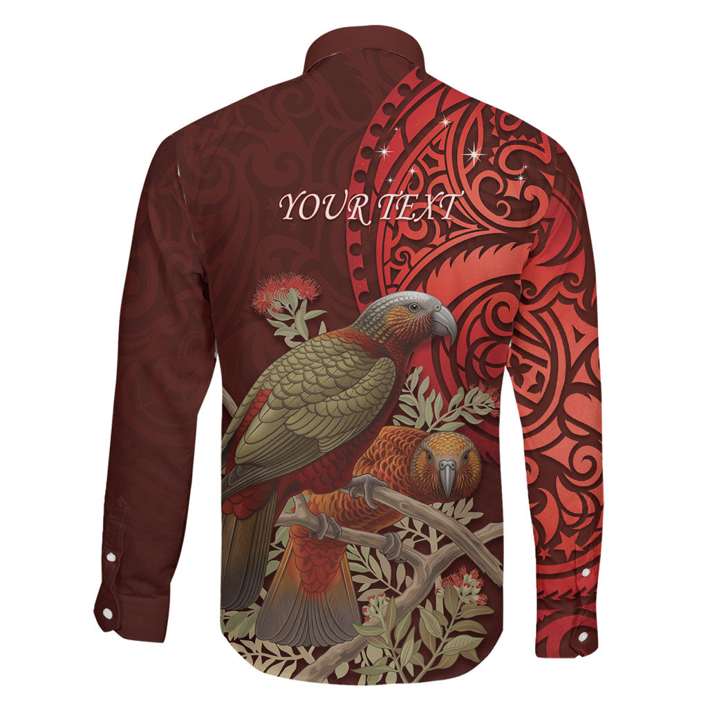 New Zealand Kaka Bird Personalised Family Matching Off The Shoulder Long Sleeve Dress and Hawaiian Shirt Pohutukawa Matariki Maori Pattern LT22 - Polynesian Pride