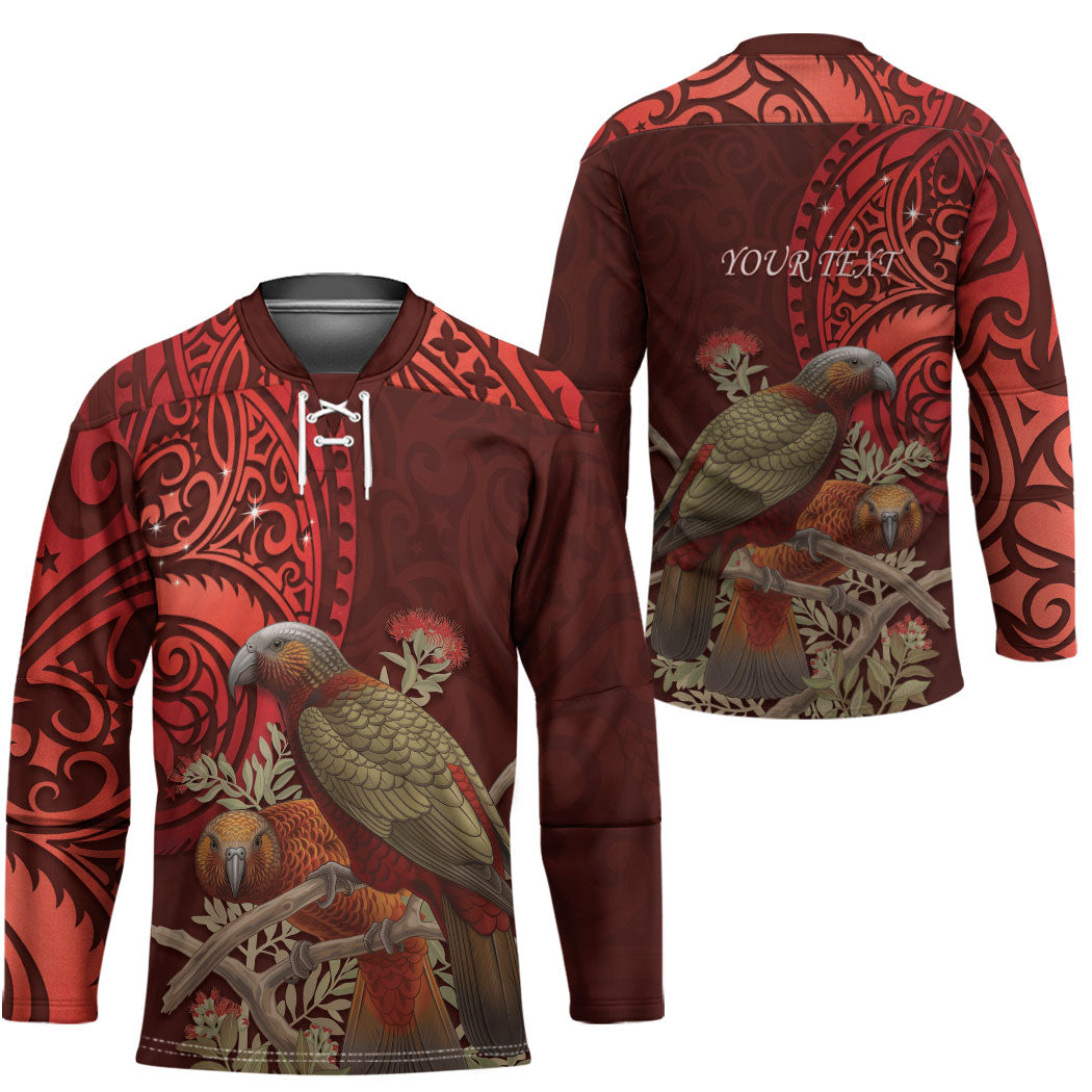 New Zealand Kaka Bird Personalised Hockey Jersey Pohutukawa Matariki Maori Pattern