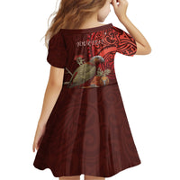 New Zealand Kaka Bird Personalised Kid Short Sleeve Dress Pohutukawa Matariki Maori Pattern