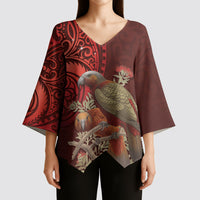 New Zealand Kaka Bird Personalised Kimono Sleeve Blouse Pohutukawa Matariki Maori Pattern