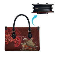 New Zealand Kaka Bird Personalised Leather Bag Pohutukawa Matariki Maori Pattern