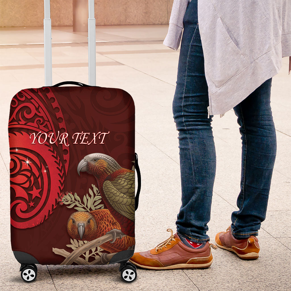 New Zealand Kaka Bird Personalised Luggage Cover Pohutukawa Matariki Maori Pattern