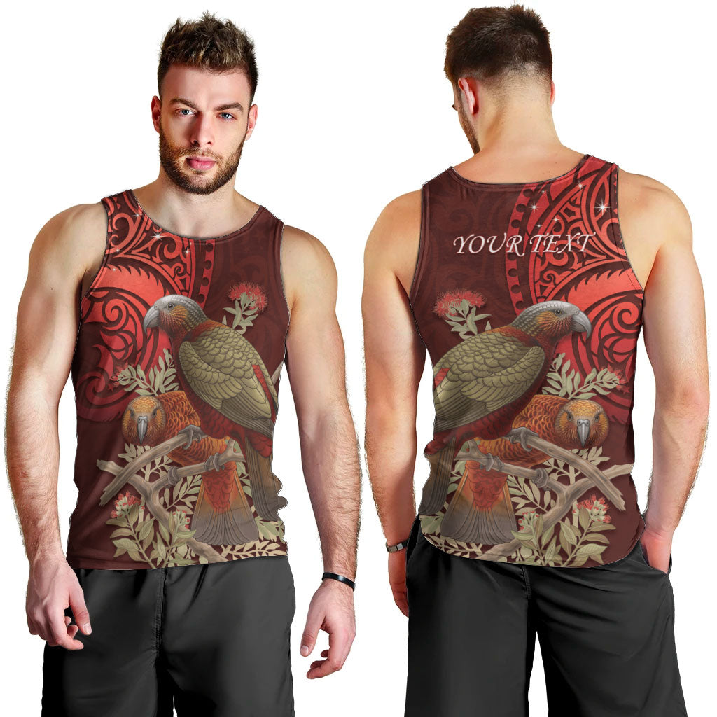New Zealand Kaka Bird Personalised Men Tank Top Pohutukawa Matariki Maori Pattern