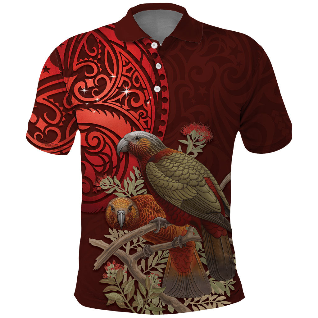 New Zealand Kaka Bird Personalised Polo Shirt Pohutukawa Matariki Maori Pattern