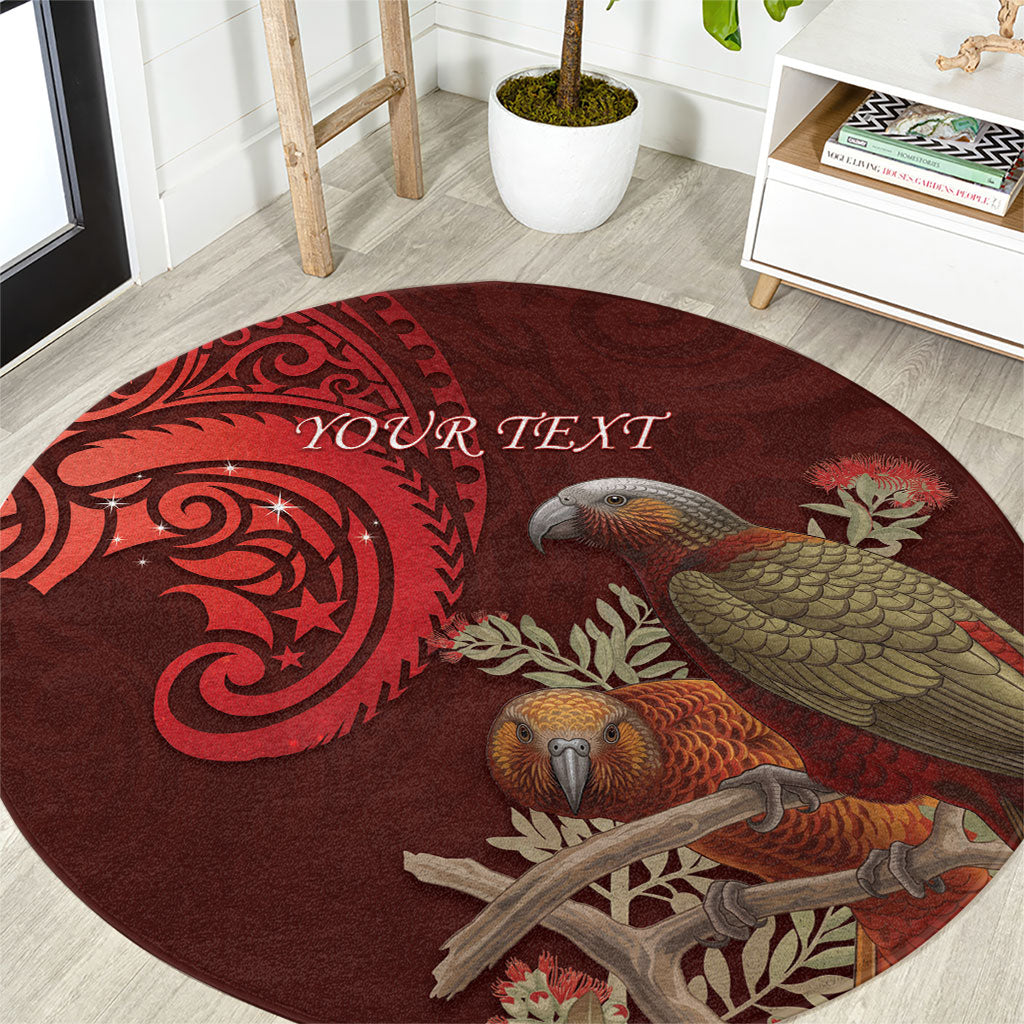 New Zealand Kaka Bird Personalised Round Carpet Pohutukawa Matariki Maori Pattern