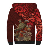 New Zealand Kaka Bird Personalised Sherpa Hoodie Pohutukawa Matariki Maori Pattern