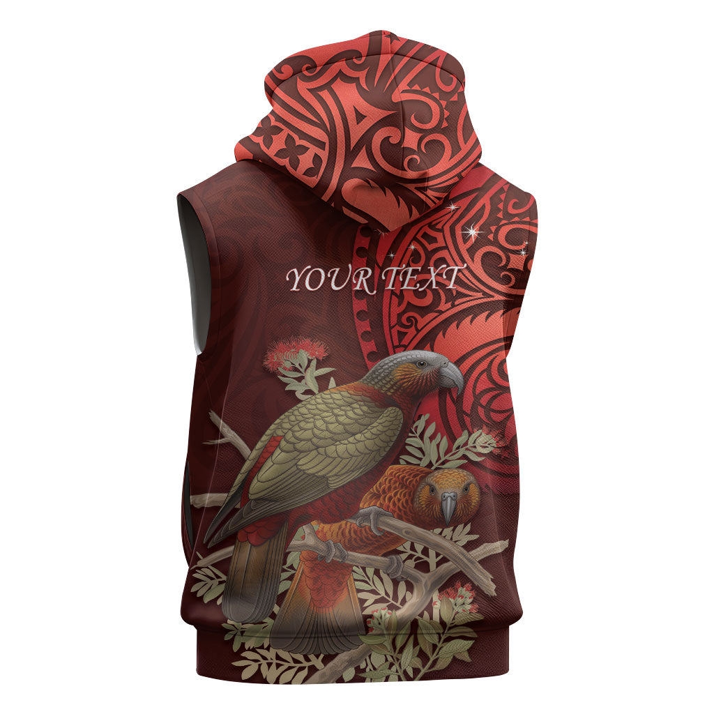 New Zealand Kaka Bird Personalised Sleeveless Hoodie Pohutukawa Matariki Maori Pattern LT22 - Polynesian Pride
