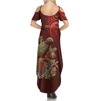 New Zealand Kaka Bird Personalised Summer Maxi Dress Pohutukawa Matariki Maori Pattern