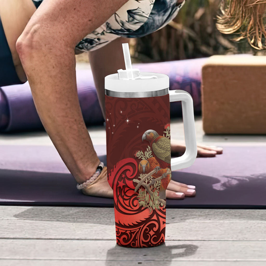 New Zealand Kaka Bird Personalised Tumbler With Handle Pohutukawa Matariki Maori Pattern
