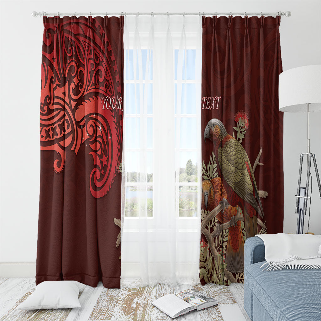 New Zealand Kaka Bird Personalised Window Curtain Pohutukawa Matariki Maori Pattern