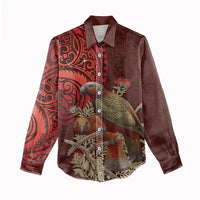 New Zealand Kaka Bird Personalised Women Casual Shirt Pohutukawa Matariki Maori Pattern