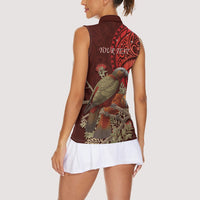 New Zealand Kaka Bird Personalised Women Sleeveless Polo Shirt Pohutukawa Matariki Maori Pattern