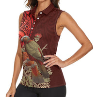 New Zealand Kaka Bird Personalised Women Sleeveless Polo Shirt Pohutukawa Matariki Maori Pattern