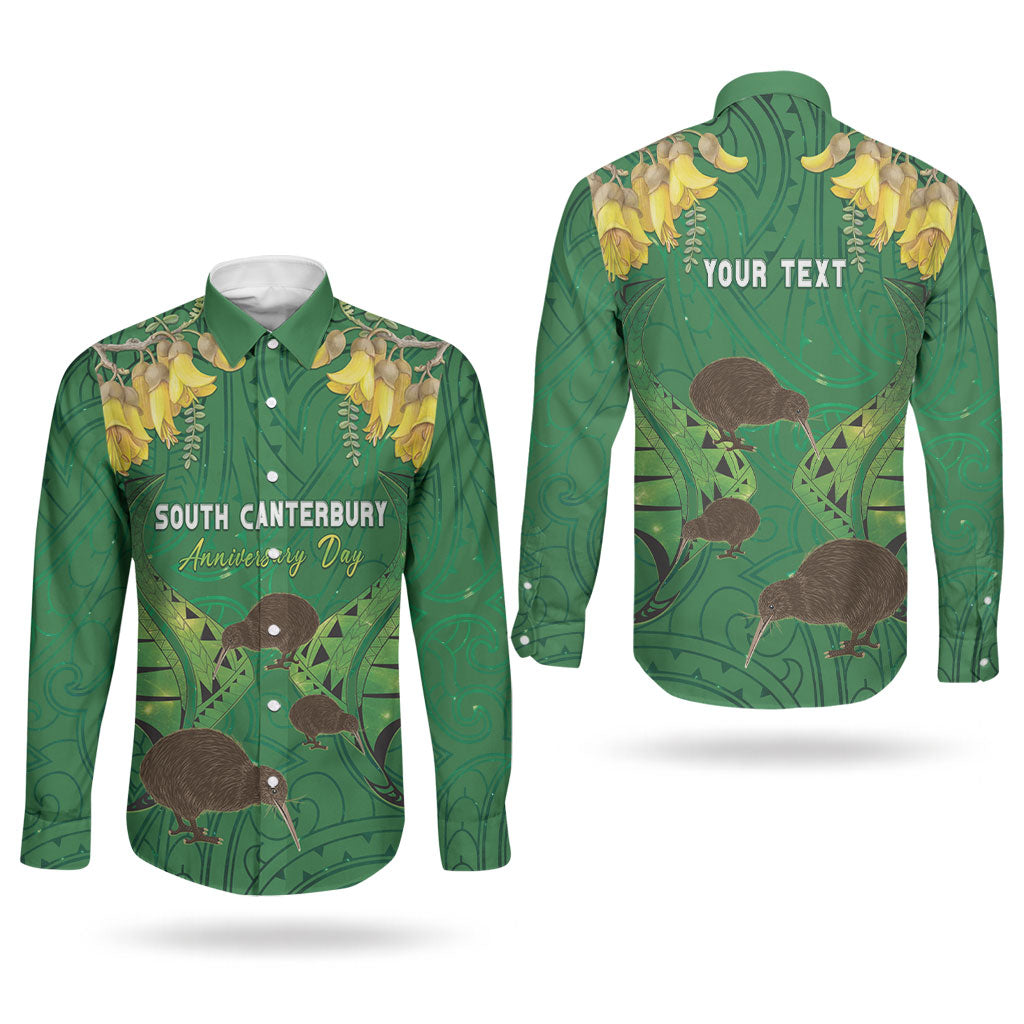 Personalised South Canterbury Anniversary Day Couples Matching Long Sleeve Bodycon Dress and Long Sleeve Button Shirt Kiwi Kowhai Silver Fern Maori Pattern LT22 - Polynesian Pride
