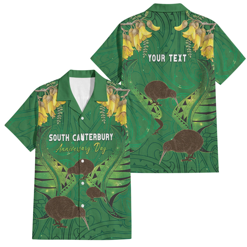 Personalised South Canterbury Anniversary Day Family Matching Long Sleeve Bodycon Dress and Hawaiian Shirt Kiwi Kowhai Silver Fern Maori Pattern LT22 Dad's Shirt - Short Sleeve Green - Polynesian Pride