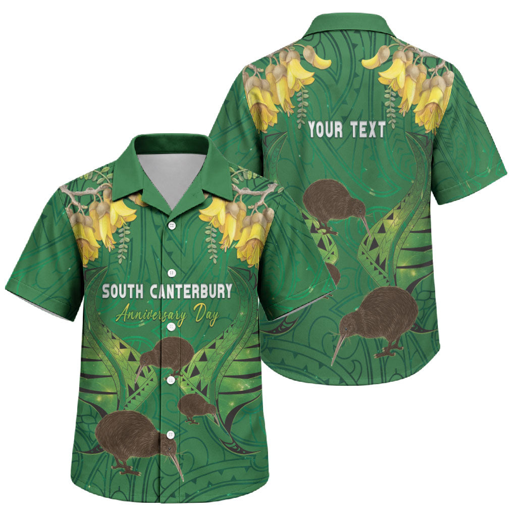 Personalised South Canterbury Anniversary Day Family Matching Off The Shoulder Long Sleeve Dress and Hawaiian Shirt Kiwi Kowhai Silver Fern Maori Pattern LT22 Son's Shirt Green - Polynesian Pride