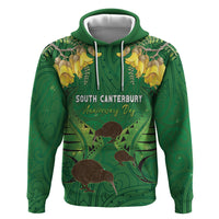 Personalised South Canterbury Anniversary Day Hoodie Kiwi Kowhai Silver Fern Maori Pattern LT22 Pullover Hoodie Green - Polynesian Pride