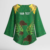 Personalised South Canterbury Anniversary Day Kimono Sleeve Blouse Kiwi Kowhai Silver Fern Maori Pattern LT22 - Polynesian Pride