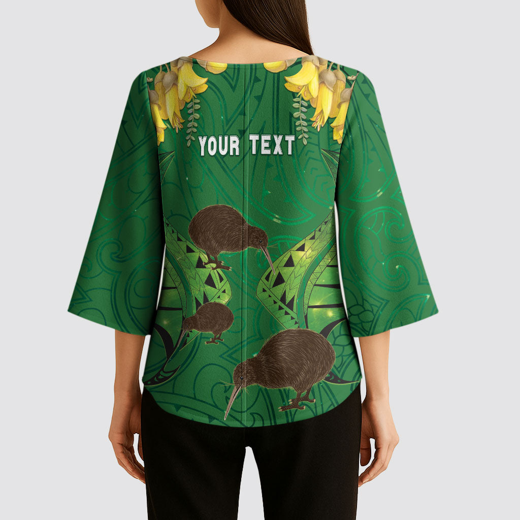 Personalised South Canterbury Anniversary Day Kimono Sleeve Blouse Kiwi Kowhai Silver Fern Maori Pattern LT22 - Polynesian Pride