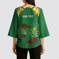 Personalised South Canterbury Anniversary Day Kimono Sleeve Blouse Kiwi Kowhai Silver Fern Maori Pattern LT22 - Polynesian Pride