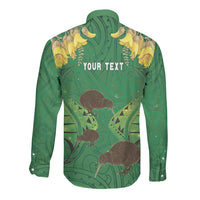 Personalised South Canterbury Anniversary Day Long Sleeve Button Shirt Kiwi Kowhai Silver Fern Maori Pattern LT22 - Polynesian Pride