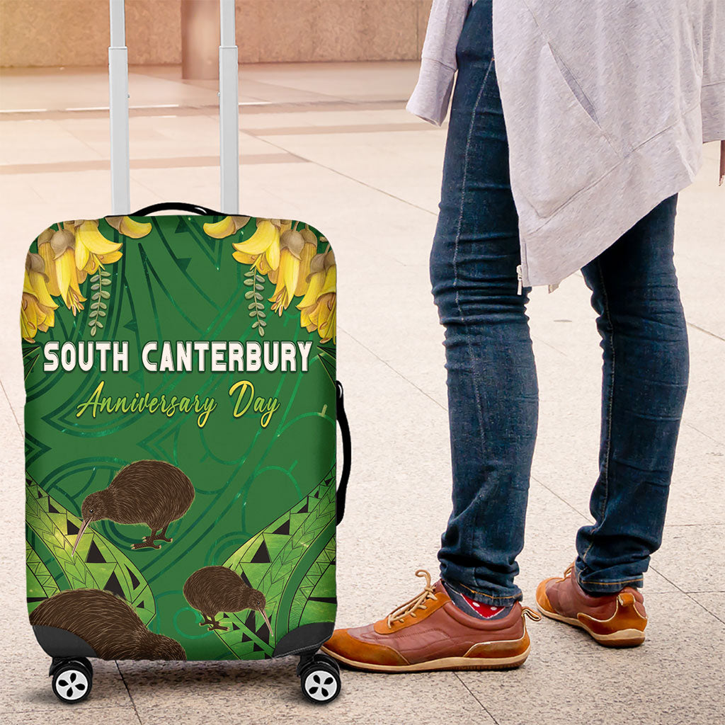 South Canterbury Anniversary Day Luggage Cover Kiwi Kowhai Silver Fern Maori Pattern