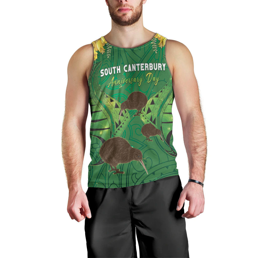 Personalised South Canterbury Anniversary Day Men Tank Top Kiwi Kowhai Silver Fern Maori Pattern LT22 - Polynesian Pride