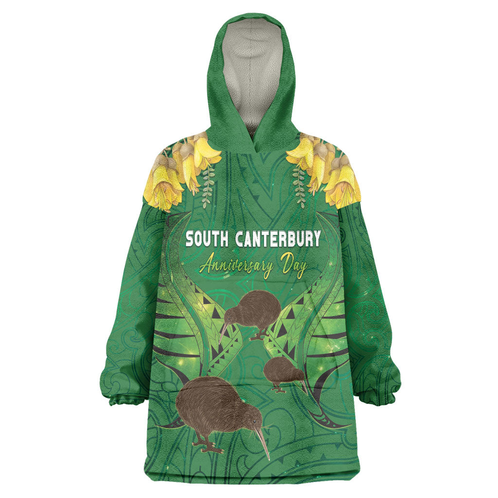 Personalised South Canterbury Anniversary Day Wearable Blanket Hoodie Kiwi Kowhai Silver Fern Maori Pattern