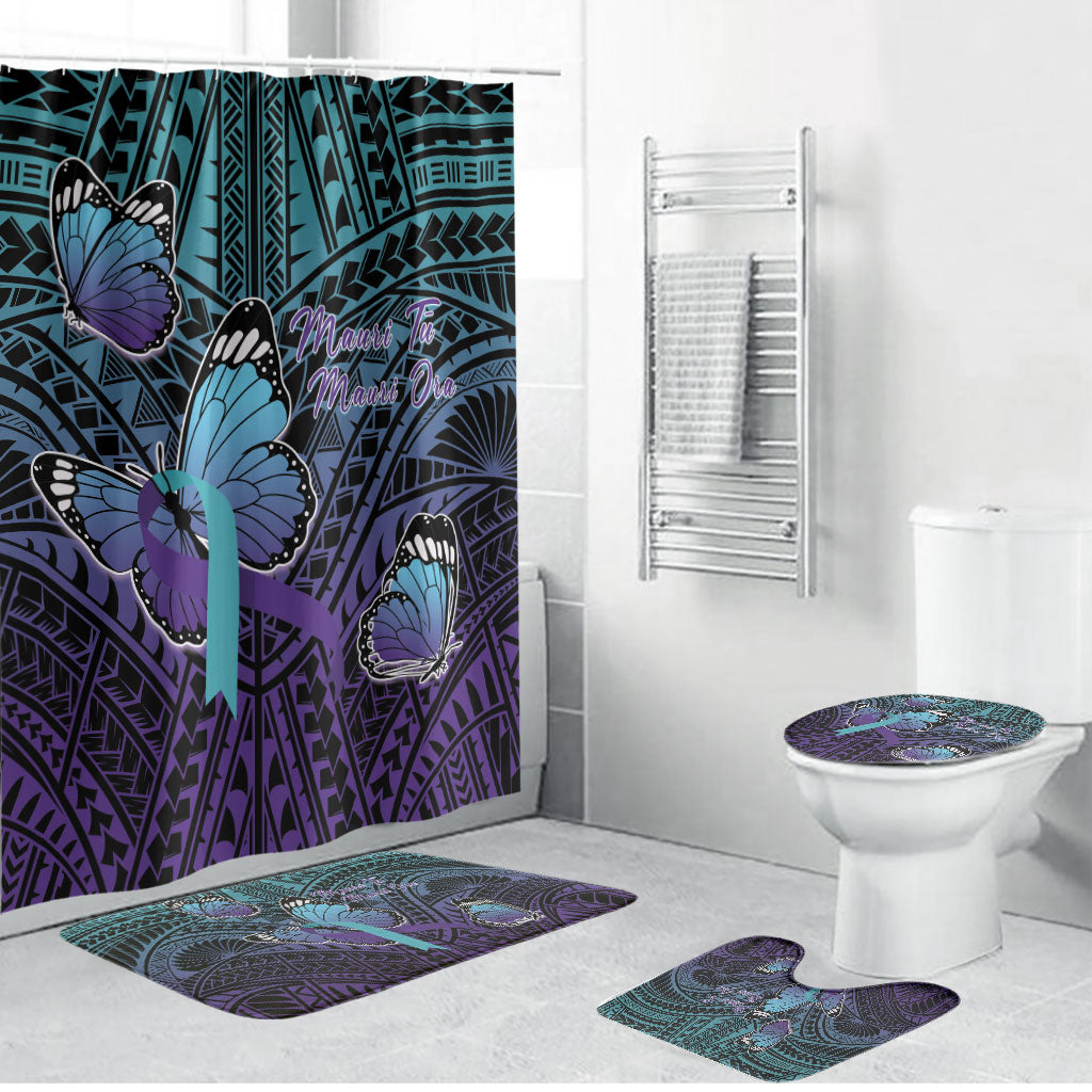 New Zealand Suicide Prevention Month Bathroom Set Maori Mauri Tu Mauri Ora Polynesian Pattern