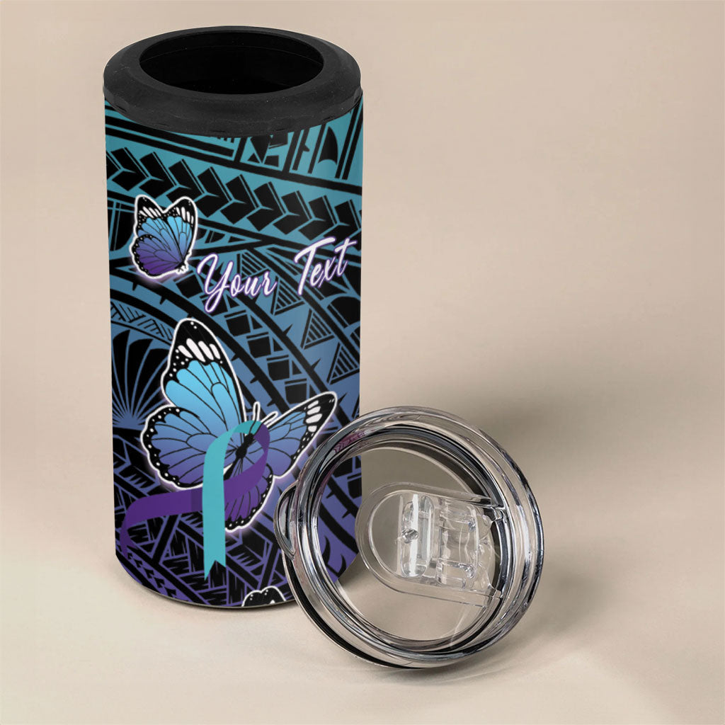 Personalised New Zealand Suicide Prevention Month 4 in 1 Can Cooler Tumbler Maori Mauri Tu Mauri Ora Polynesian Pattern