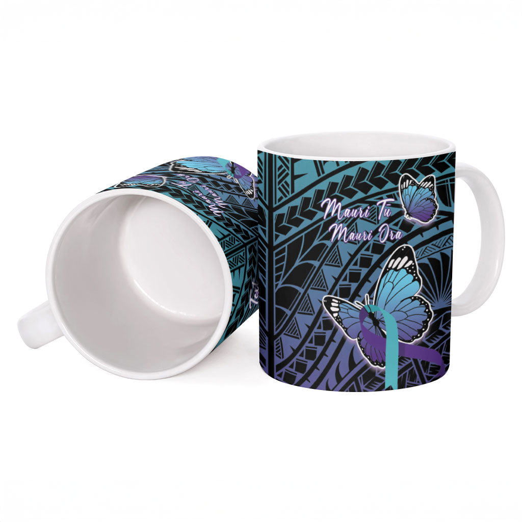 Personalised New Zealand Suicide Prevention Month Ceramic Mug Maori Mauri Tu Mauri Ora Polynesian Pattern