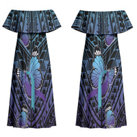 Personalised New Zealand Suicide Prevention Month Couples Matching Off Shoulder Maxi Dress and Long Sleeve Button Shirt Maori Mauri Tu Mauri Ora Polynesian Pattern