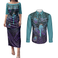 Personalised New Zealand Suicide Prevention Month Couples Matching Puletasi and Long Sleeve Button Shirt Maori Mauri Tu Mauri Ora Polynesian Pattern