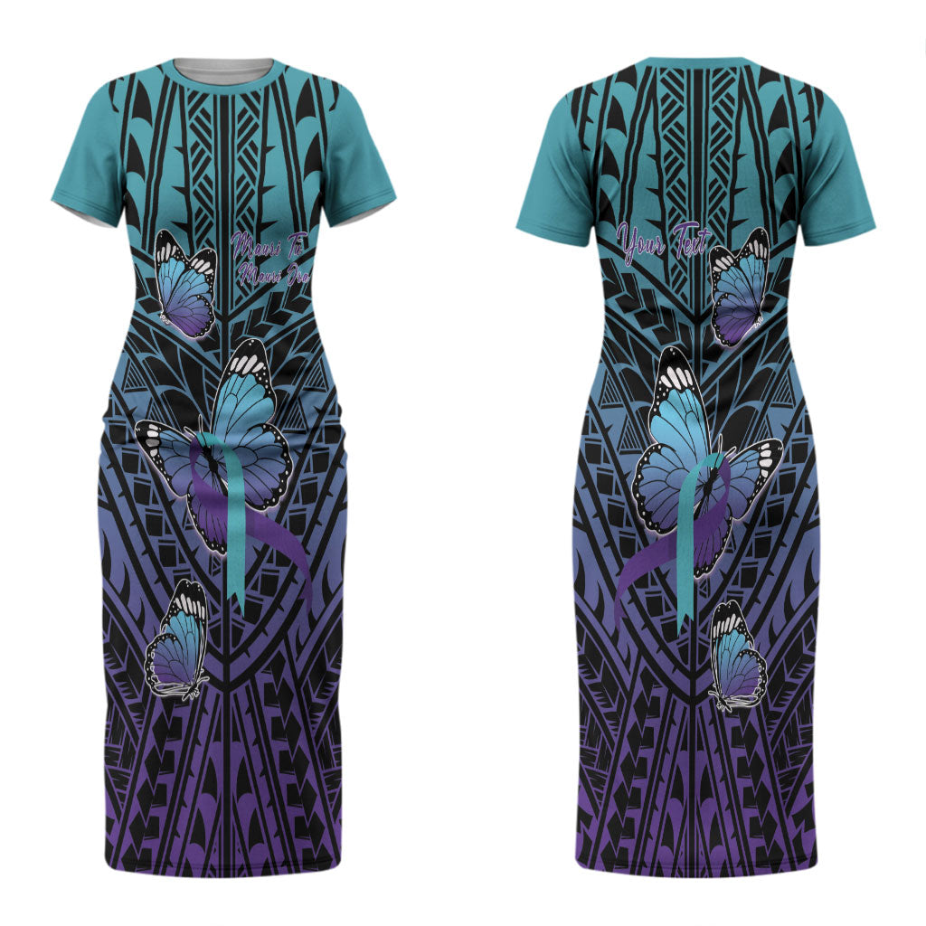 Personalised New Zealand Suicide Prevention Month Couples Matching Short Sleeve Bodycon Dress and Hawaiian Shirt Maori Mauri Tu Mauri Ora Polynesian Pattern LT22 - Polynesian Pride