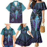 Personalised New Zealand Suicide Prevention Month Family Matching Mermaid Dress and Hawaiian Shirt Maori Mauri Tu Mauri Ora Polynesian Pattern LT22 - Polynesian Pride