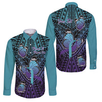 Personalised New Zealand Suicide Prevention Month Family Matching Mermaid Dress and Hawaiian Shirt Maori Mauri Tu Mauri Ora Polynesian Pattern LT22 Dad's Shirt - Long Sleeve Teal - Polynesian Pride