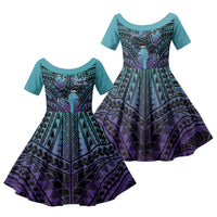 Personalised New Zealand Suicide Prevention Month Family Matching Mermaid Dress and Hawaiian Shirt Maori Mauri Tu Mauri Ora Polynesian Pattern LT22 Daughter's Dress Teal - Polynesian Pride