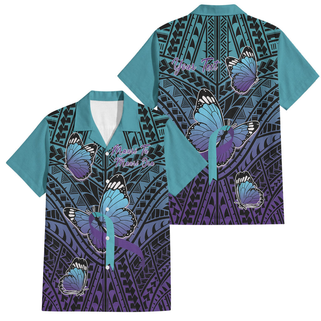 Personalised New Zealand Suicide Prevention Month Family Matching Short Sleeve Bodycon Dress and Hawaiian Shirt Maori Mauri Tu Mauri Ora Polynesian Pattern LT22 Dad's Shirt - Short Sleeve Teal - Polynesian Pride