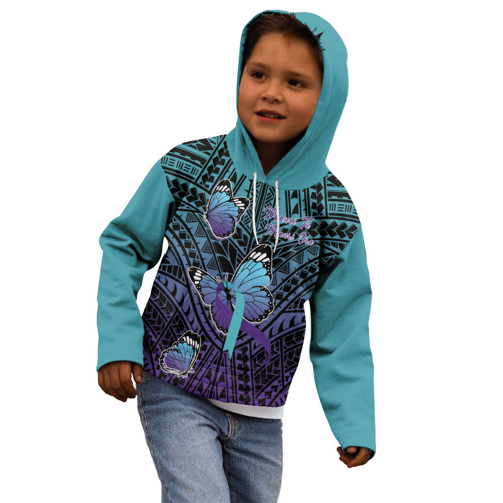 Personalised New Zealand Suicide Prevention Month Kid Hoodie Maori Mauri Tu Mauri Ora Polynesian Pattern