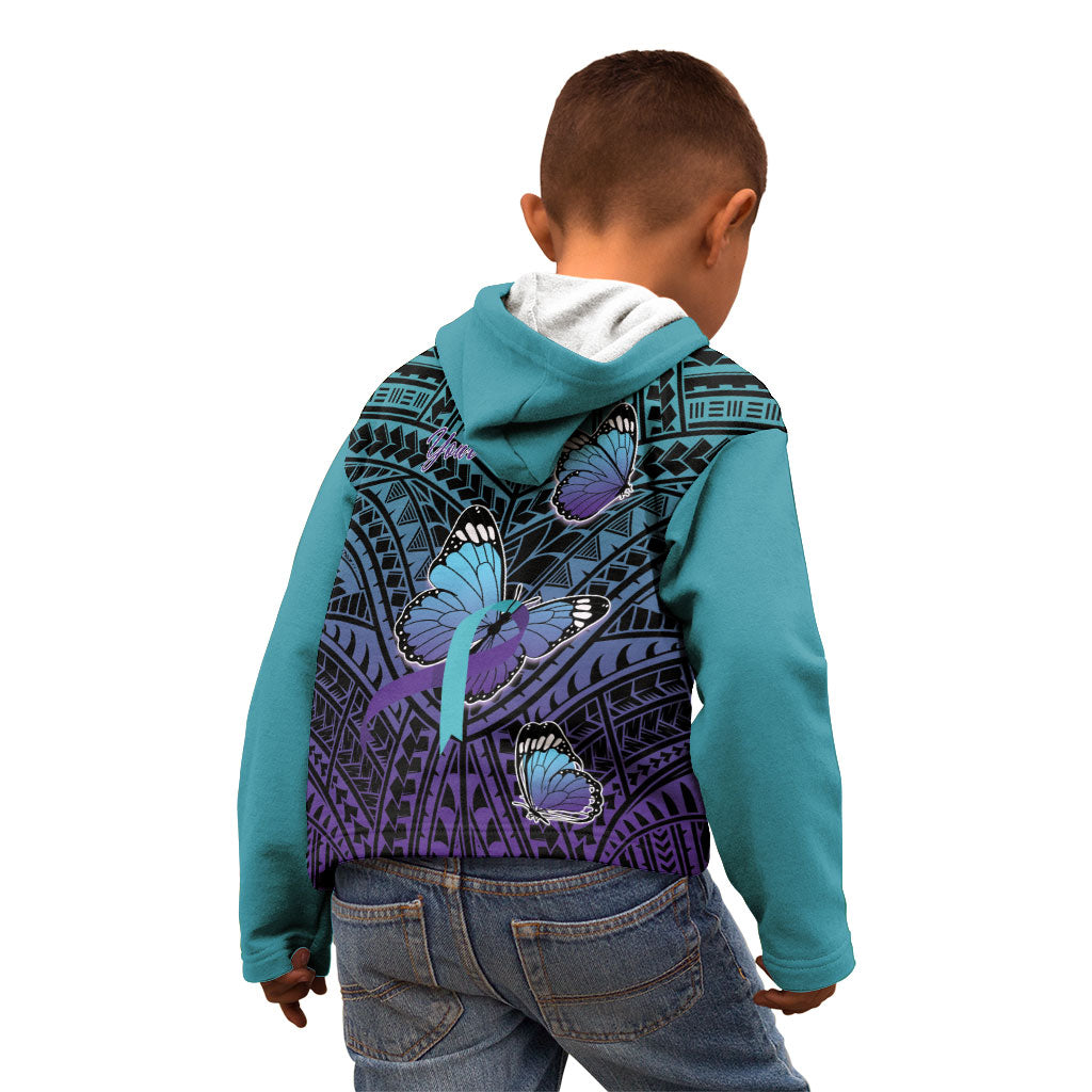 Personalised New Zealand Suicide Prevention Month Kid Hoodie Maori Mauri Tu Mauri Ora Polynesian Pattern