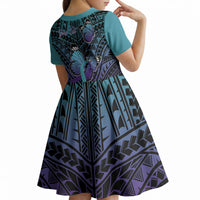 Personalised New Zealand Suicide Prevention Month Kid Short Sleeve Dress Maori Mauri Tu Mauri Ora Polynesian Pattern
