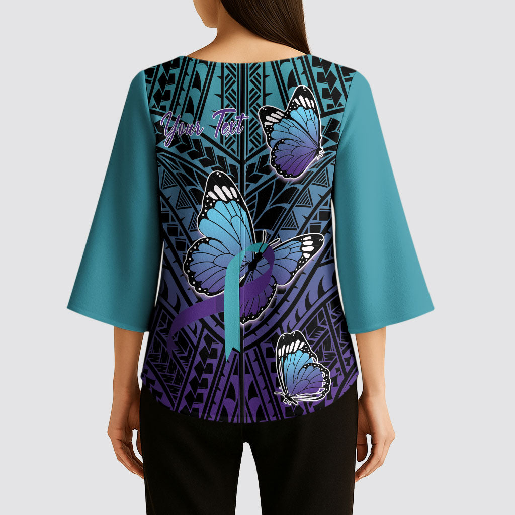 Personalised New Zealand Suicide Prevention Month Kimono Sleeve Blouse Maori Mauri Tu Mauri Ora Polynesian Pattern