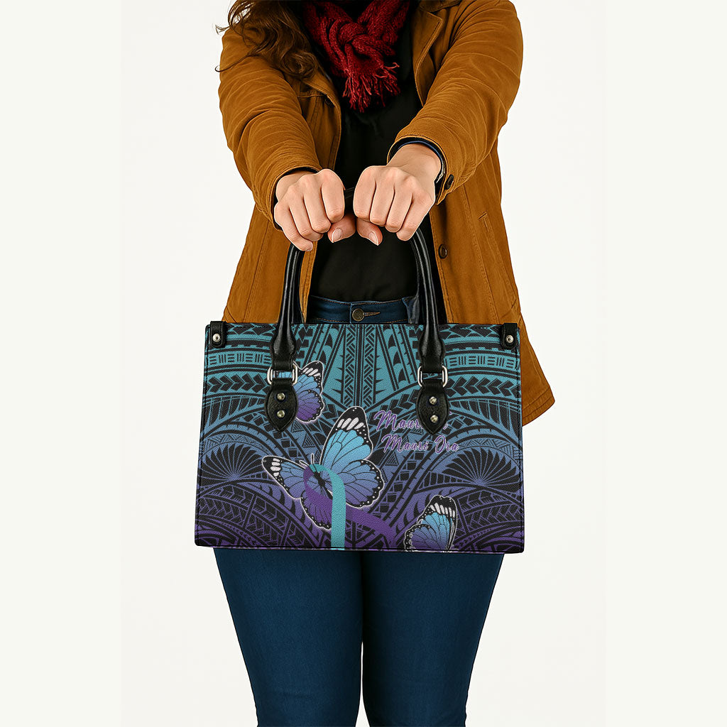 New Zealand Suicide Prevention Month Leather Bag Maori Mauri Tu Mauri Ora Polynesian Pattern