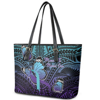 New Zealand Suicide Prevention Month Leather Tote Bag Maori Mauri Tu Mauri Ora Polynesian Pattern