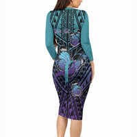 Personalised New Zealand Suicide Prevention Month Long Sleeve Bodycon Dress Maori Mauri Tu Mauri Ora Polynesian Pattern