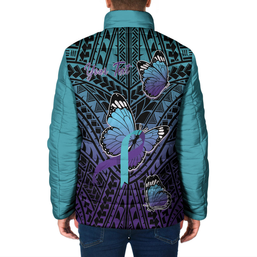 Personalised New Zealand Suicide Prevention Month Padded Jacket Maori Mauri Tu Mauri Ora Polynesian Pattern