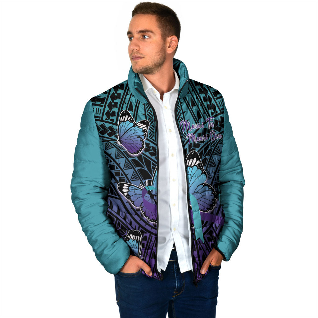 Personalised New Zealand Suicide Prevention Month Padded Jacket Maori Mauri Tu Mauri Ora Polynesian Pattern