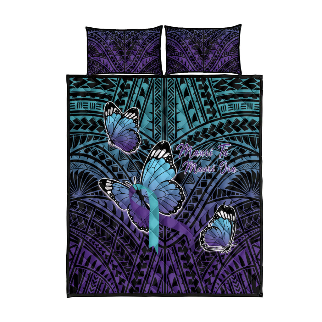New Zealand Suicide Prevention Month Quilt Bed Set Maori Mauri Tu Mauri Ora Polynesian Pattern